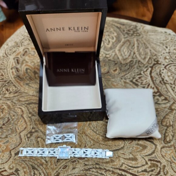 Anne Klein Women 12/1443 MOP Dial Swiss Full Pave Quartz Analog Watch 6 3/4" - Picture 3 of 14